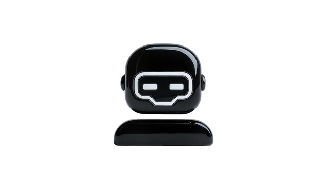 Isolated sleek black robot head icon with glowing white visor, modern artificial intelligence symbol