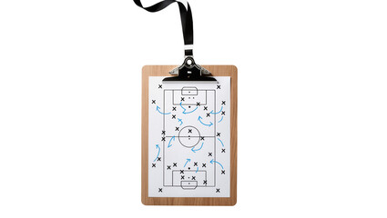 Isolated football tactics diagram on a wooden clipboard for coaching and game planning © Lucas