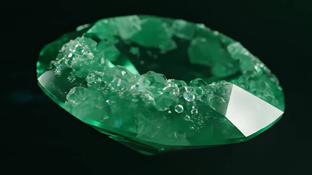 Closeup Macro Shot of a Raw Emerald Gemstone with Natural Inclusions.