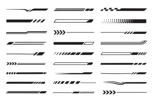Car stripe stickers set. Sport racing automobile decoration. Graphic decals collection. racing stripe vector set, race car vector, checkered flag designs, racing stripe speed, decal patterns, 