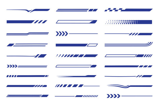 Car stripe stickers set. Sport racing automobile decoration. Graphic decals collection. racing stripe vector set, race car vector, checkered flag designs, racing stripe speed, decal patterns, 