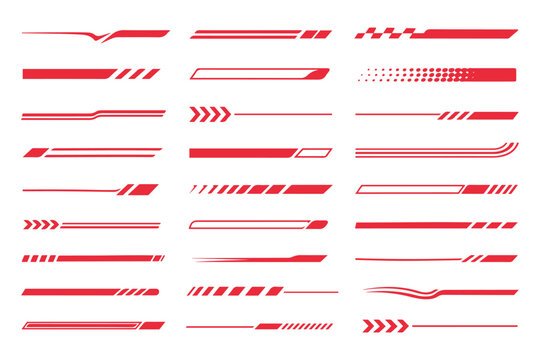 Car stripe stickers set. Sport racing automobile decoration. Graphic decals collection. racing stripe vector set, race car vector, checkered flag designs, racing stripe speed, decal patterns, 