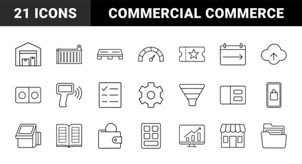 Fototapeta premium B2b ecommerce line icon set. Vector pictograms of commerce, marketplace, logistics, and trading elements, thin linear illustration.