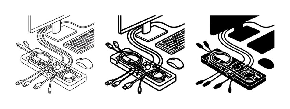 Computer Cable Management Hub, Desk Organization Solutions, Tech Accessories Set, Wire Clutter Control