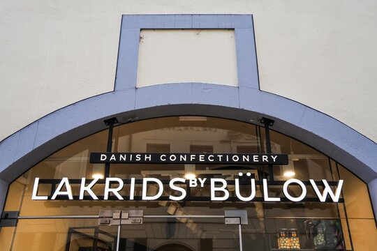 Leipzig, Germany - 21. May 2026: Lakrids By B&uuml;low Danish confectionery shop entrance
