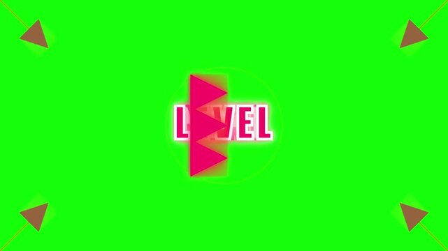 A green screen displays a colorful logo with triangular shapes and text.