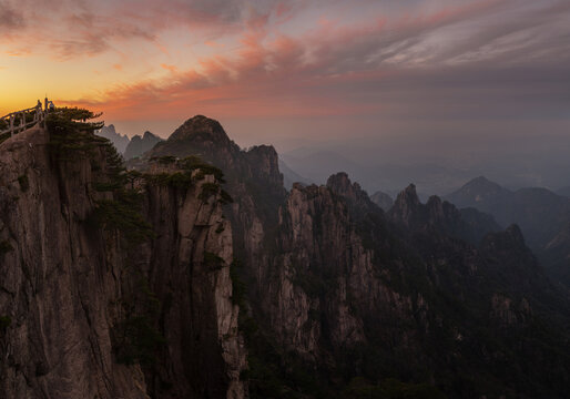 Beautiful pink sunset in the mountains of China