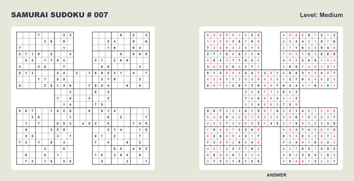 Strategic samurai sudoku puzzle grid 007 for advanced beginners