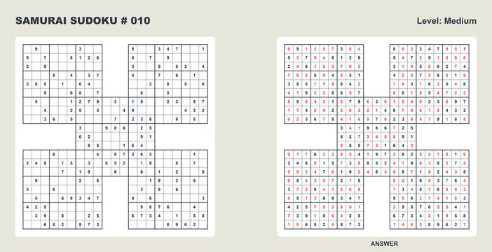 Comprehensive samurai sudoku puzzle grid 010 medium difficulty