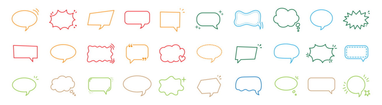 Hand drawn speech bubbles and thought bubbles set in doodle style illustration