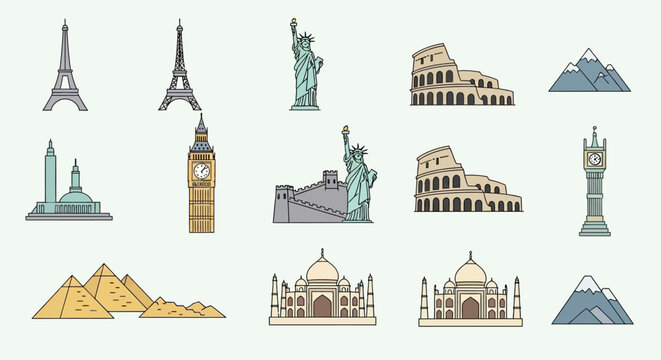 Famous Global Landmarks Icon Collection