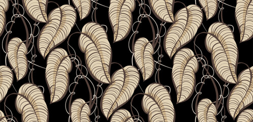 Seamless leaves pattern. Hand draw line leaves pattern © akın demirci