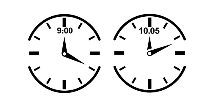 Quick time passage clocks showing 9 00 and 10 05