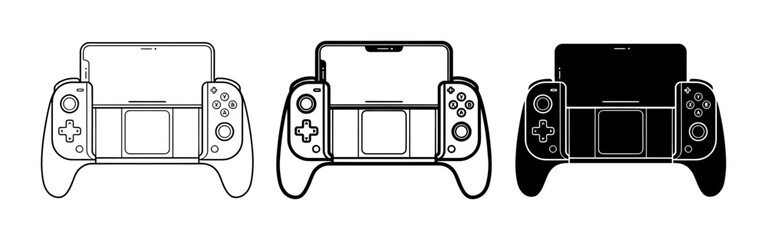 Mobile Gaming Controller Set, Smartphone Gamepad Accessories, Digital Entertainment Devices, Vector Icons © Borkoted