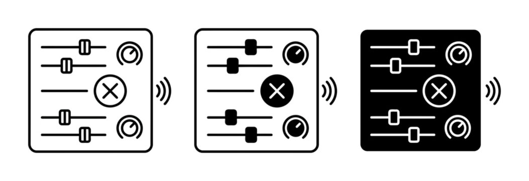 Audio Mixer Controls, Sound Equalizer Sliders, Volume Knobs, Digital Audio Interface Icons