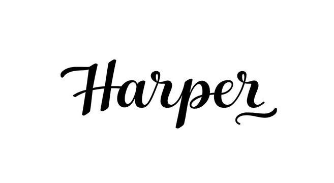 The elegant name Harper written in black calligraphy on transparent background