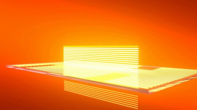 Abstract digital technology animation with glowing yellow lines on orange background