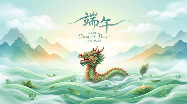 Elegant Dragon Boat Festival Background with Dragon Prow