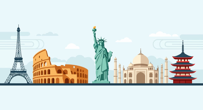 World Landmarks Skyline - Travel Destinations Montage