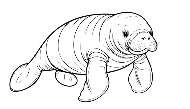 Simple manatee swimming line art illustration for kids.