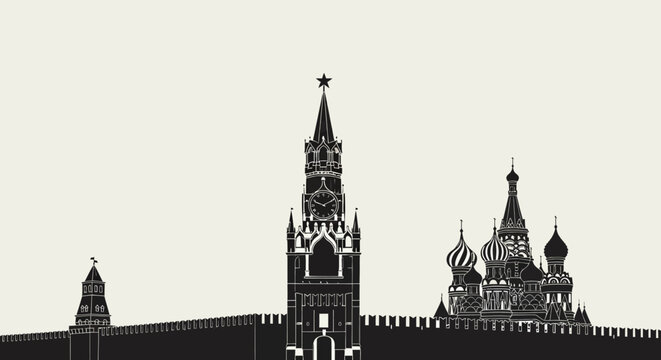 Moscow Kremlin Silhouette Black and White