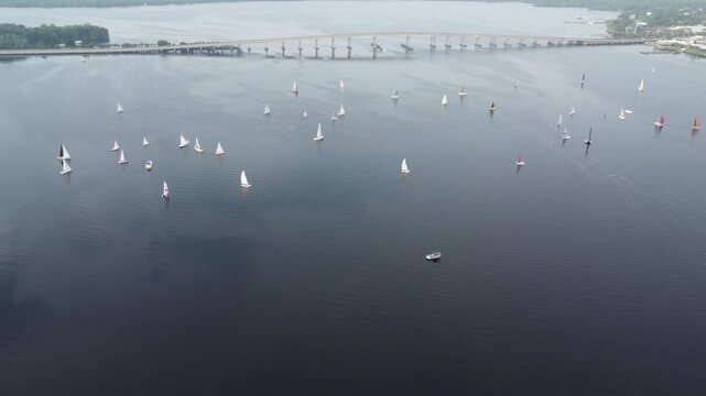 Palatka Fl Sailboat regatta drone shot high altitude