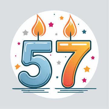 Birthday Candles Number 57 with Flames