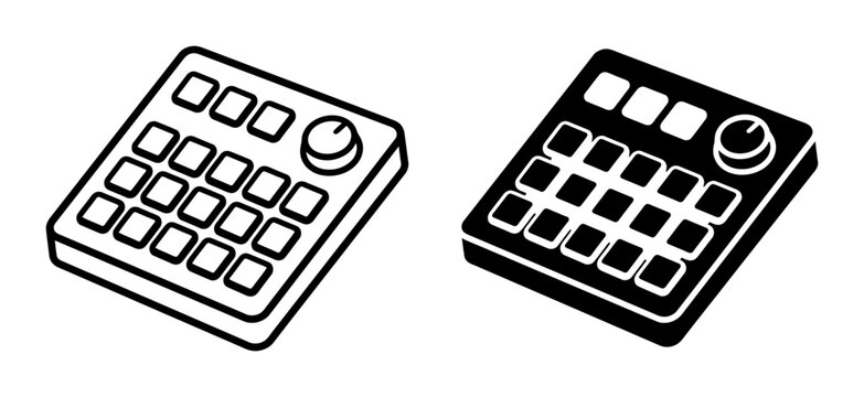 Music Production Controller Icons, Drum Machine Pad Set, Beat Maker Equipment