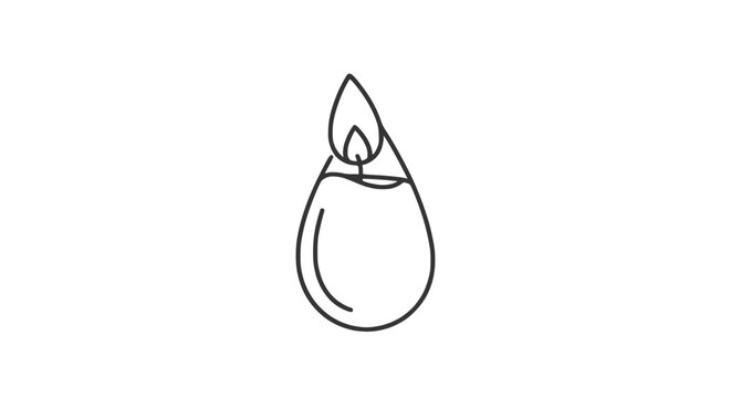 Minimalist line art of a single candle flame in a teardrop shape on white background