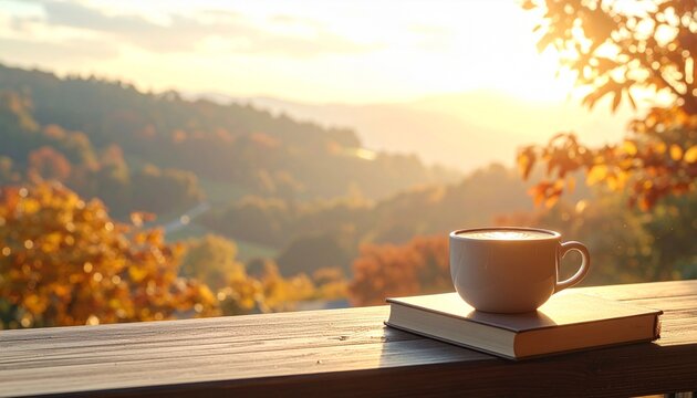 夕暮れの紅葉と読書時間を描く高解像度秋ライフスタイルフォト