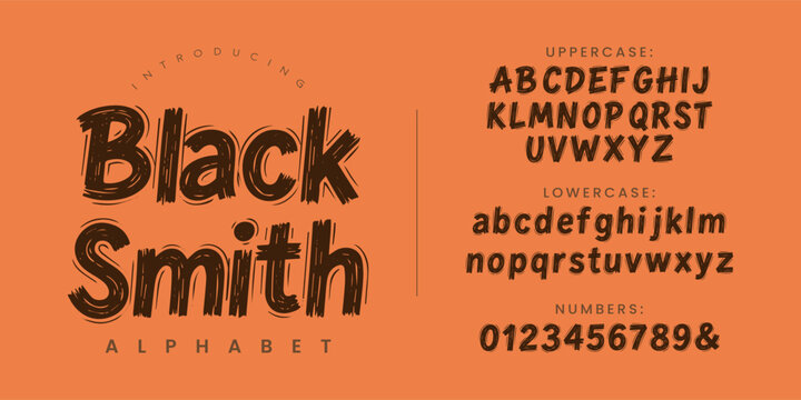 Black Smith Alphabet Font Rough Textured Bold Marker Creative Vector Typography Set