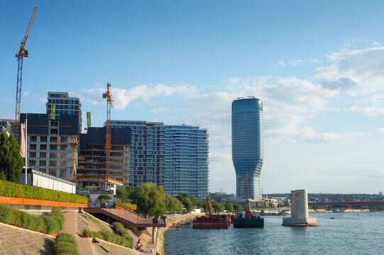 Sava riverfront modern people Belgrad