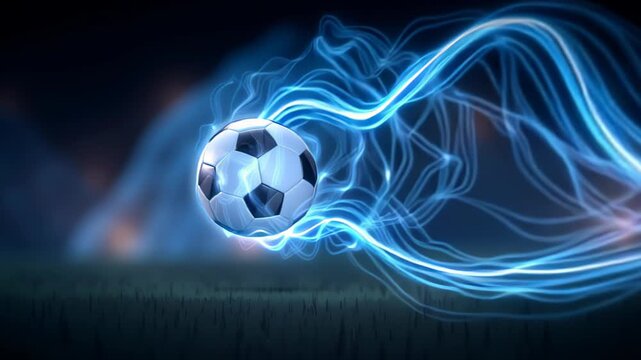 Glowing Blue Energy Soccer Ball Motion Background. Video.