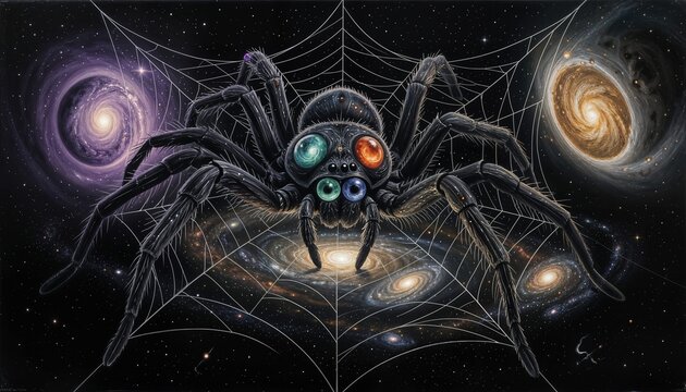 She Spins Between Dead Stars &mdash; The Web Is the Universe &mdash; She Cannot Stop
