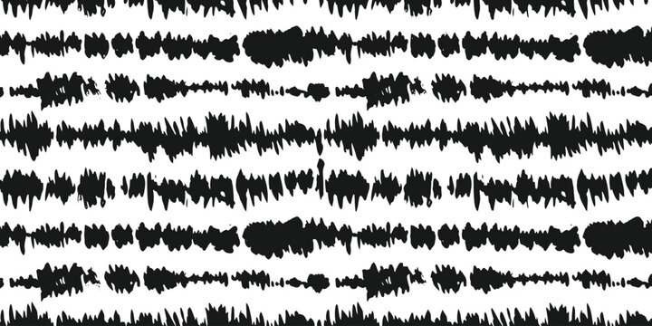Black and white vintage floral seamless pattern with grunge brush texture and decorative lace border