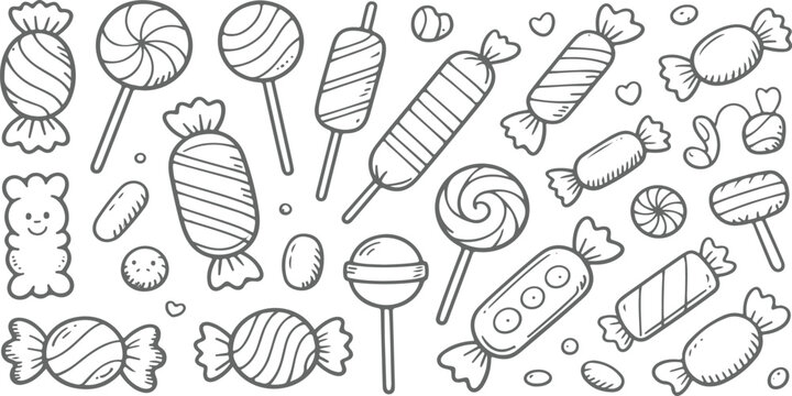 Seamless hand drawn hearts and sweet food doodle pattern vector illustration