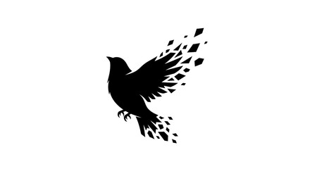 Fototapeta premium Black bird dissolving into pixels.