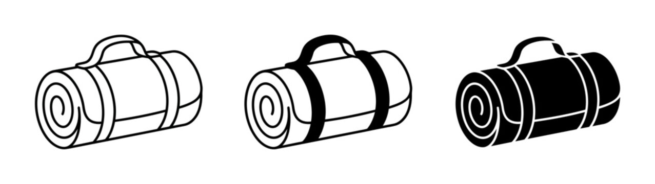 Rolled Sleeping Bag Icons, Camping Mat Vector Graphics, Outdoor Gear Illustrations