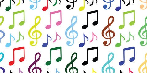 Seamless Musical Notes Pattern with Treble Clef and Melody Symbols © Pixel plant
