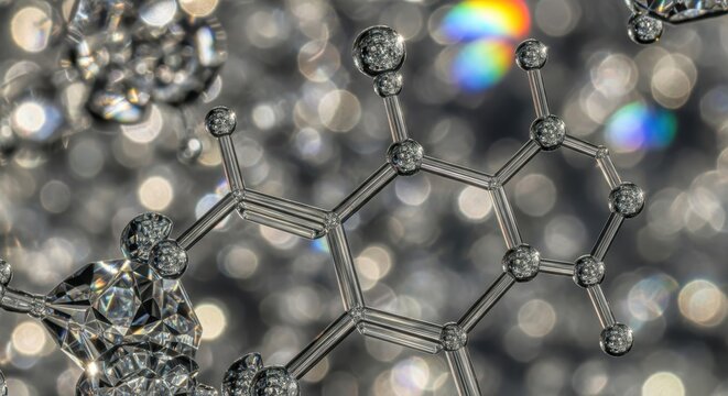Intricate crystalline molecular structure with hexagonal formations, a science and chemistry representation.