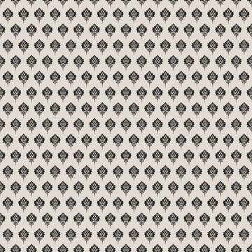 Micro black gothic damask seamless pattern background with tiny victorian ornaments for tile wallpaper.