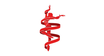Graceful Dancer Silhouette Wrapped in Red Ribbon, Elegant Performance Art © emal