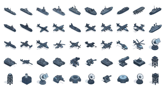 Isometric Military Vehicles and Aircraft Collection - Pixel Art Style