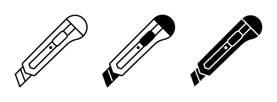Utility Knife Icons, Craft Cutter Vector Graphics, Precision Cutting Tools Set
