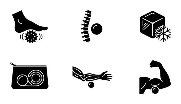 Massage Ball Icons, Muscle Therapy Set, Recovery Tools, Fitness Accessories, Health & Wellness Vector Graphics