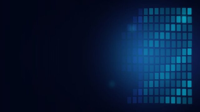 Blue grid abstract with glowing squares and dark gradient modern technology design