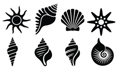 Fototapeta premium Sea Shell and Starfish Silhouette Vector Set Illustration 