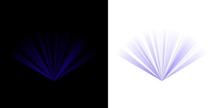 Abstract Blue Fan Shapes with Radial Light Rays and Silhouette Cutouts for Graphic Design Backgrounds