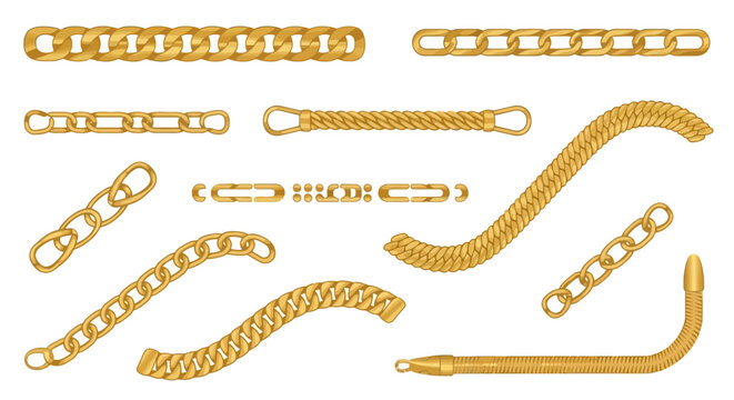 Set of golden chain links and bracelets.