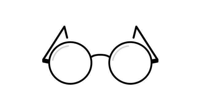 Round Eyeglasses Icon Simple Line Art.
